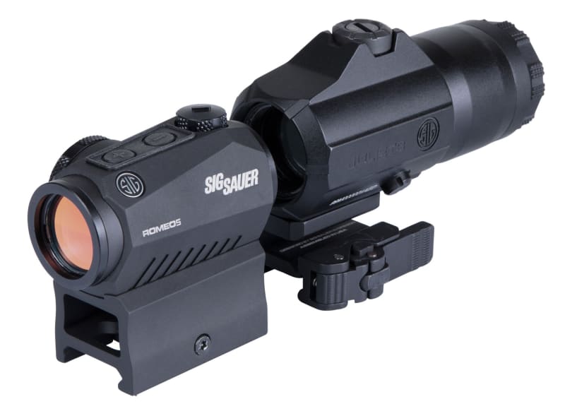 Sig Sauer ROMEO5 / JULIET3 Red Dot Sight / Maginfier Kit 1x 2 MOA Dot Reticle with 3x 24mm Magnifier Powercam Quick-Release Mount Black