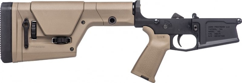 Aero Precision M5 Complete Lower Receiver w/ MOE FDE Grip & FDE PRS Rifle Stock - Anodized Black with FDE Furniture - APAR308226