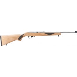 Ruger 31229 10/22 Sporter 22 LR 10+1 18.50″ Clear Satin Stainless Steel Barrel, Natural w/Black Checkering Wood Stock