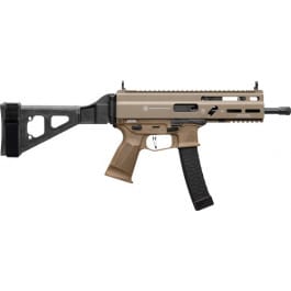 Grand Power Stribog SP9A3 Pistol – FDE | 9mm | 8″ Threaded Barrel | 30rd | Folding SBT Brace