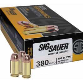 Sig Sauer Elite Performance 380 ACP Ammo 100 Grain Full Metal Jacket Box of 50