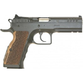 Tanfoglio IFG TFSTOCKI45 Defiant Stock I 45 ACP Caliber with 4.50″ Barrel, 10+1 Capacity, Overall Black Finish Steel, Picatinny Rail/Beavertail Frame, Serrated Slide & Wood Grip