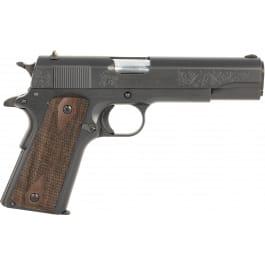 Tisas 1911 Volunteer 45ACP Pistol, S/A, 7+1, 5" <em>SS</em> BBl, Black Tenifer Finish,All Steel Engraved Slide & Frame, Beavertail, Wood Grips Mod# 10100515 