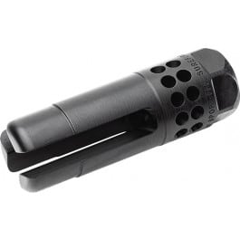 <em>SureFire</em> WARCOMPSPORT5561228 Warcomp Sport Flash Hider 22 Cal (5.56mm) 1/2"-28 tpi, Open Tine 3-Prong, Ported Black Stainless Steel for AR/M4-Platform