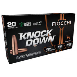 Fiocchi Ammunition Fiocchi Knock Down Enviro Shield 270 Win 130gr Solid Copper Hollow Point 20rd Brass Case.