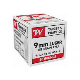 Winchester Ammo W9MM50 9mm 115 gr, Full Metal Jacket (FMJ) 50 Per Box/ 10 Cs - 50rd Box