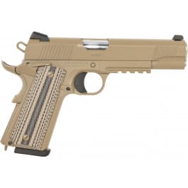 Tisas 1911 Raider Carry 9+1 5" <em>Stainless</em> <em>Steel</em> <em>Barrel</em>. Flat Dark Earth Cerakote Serrated Slide, <em>Steel</em> Frame w/Beavertail & Picatinny Rail, Black/FDE Textured G10 Grips