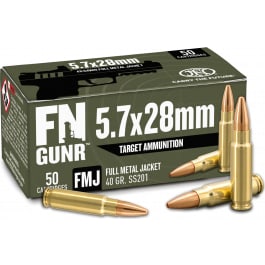 FN GUNR Target Handgun Ammunition 5.7x28mm 40 gr FMJ 2040 fps 50/ct
