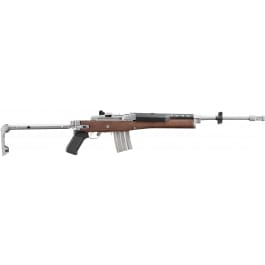 Ruger 5895 <em>Mini</em>-14 20+1 18.50" Matte Stainless Steel Threaded Barrel, Receiver is Drilled & Tapped w/Integral Scope Mounts, Walnut/Stainless Side Folding Stock, Black Polymer Grip