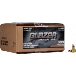 CCI Blazer Brass 9mm Luger 115 gr FMJ Brass Case Handgun Ammunition 500 Rounds