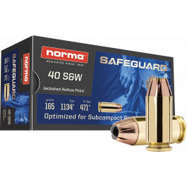 Norma Norma 801407887 40 S&W 165 GR Jacketed Hollow Point Safeguard - 50rd Box