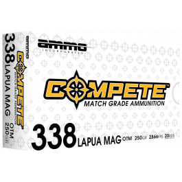Ammo Inc Compete .338 Lapua Mag 250gr Open Tip Match 20rd Brass Case 338LM250BTHPA20