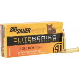 Sig Sauer SIG Sauer Elite Series Varmint & Predator 22-250 Rem 40gr Polymer Tip Brass Case 20 Rounds
