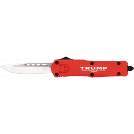 CobraTec <em>Knives</em> MTRP24REDDNS FS-3 Trump 2024 Medium OTF Drop Point Plain Satin D2 Steel Blade, 4.50" Red w/Trump, Make America Great Again Aluminum Cerakoted Handle