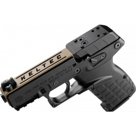 Kel-Tec P17BBLKORTANS P17 16+1 3.80" Black Threaded Barrel, Tan Optic Ready/Serrated Slide, Black Polymer Frame w/Picatinny Rail, Black Polymer Grip