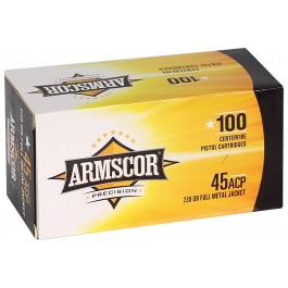 Armscor 50443 <em>45</em> ACP 230 GR, Brass Cased, Boxer Primed, Reloadable, FMJ - Value Pack - 100 Round Box