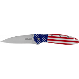 <em>Kershaw</em> 1660USA <em>Leek</em> USA EDC 3" Folding Drop Point Plain Bead Blasted 14C28N Steel Blade, Red/White/Blue Flag Aluminum Handle