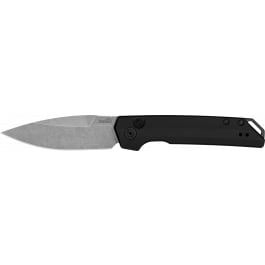 <em>Kershaw</em> <em>7</em>038 Launch Iridium Automatic 3.45" Folding Spear Point Plain Stonewashed CPM MagnaCut Steel Blade, Black Anodized Aluminum Handle