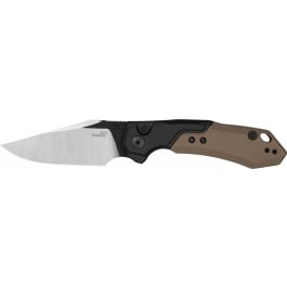 <em>Kershaw</em> <em>7</em>851 Launch 19 Automatic 3.30" Folding Clip Point Plain Black Satin Cerakote CPM 154 SS Blade, Black Aluminum/Brown G10 Handle