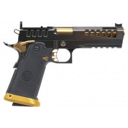Watchtower Firearms DEMOLITIA9MM5ELITE Demolitia Full Size Frame 20+1 5" Gold Plated PVD Ported Barrel, Graphite PVD Optic Cut/Serrated Steel Slide, Graphite PVD Frame, Black Textured Grip