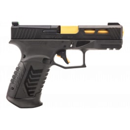 Derya Firearms DY9GUS DY9 15+1 4.02" Gold TiN Steel Barrel, Black Nitride Optics Ready/Serrated Alloy Steel Slide, Black Polymer Frame w/Accessory Rail, Black Interchangeable Backstrap Grip