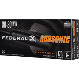 Federal Subsonic 30-30 Win 170 Gr 20-Round Fusion Soft Point Brass