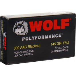 <em>Wolf</em> 300BLKFMJ1 Polyformance .300 Blackout 145 GR FMJ Steel Case, Non-Corrosive - 500 Round Case