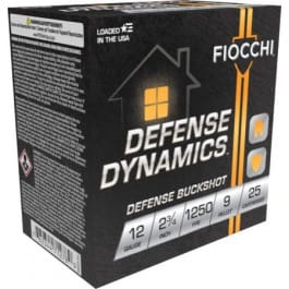 Fiocchi Defense Dynamics 12EX9P 12 Gauge Defense Buckshot, 9 Pellet, 2.75",  White Shells - 25 Round Boxes - 250sh Case