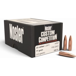 Nosler Nosler 22421 Custom Competition Hollow Point 22 Caliber .224 77 GR 100 Per Box