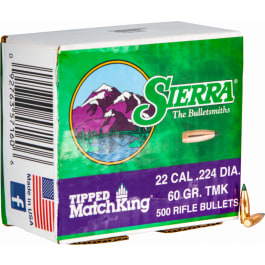 Sierra Sierra 7160C Tipped Matchking .22 Cal .224 60 GR Tipped Matchking 500 Per Box