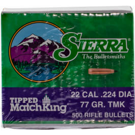 Sierra 7177C Tipped Matchking .22 Cal .224 77 GR Tipped Matchking 500 Per Box
