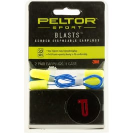 Peltor 97081 Sport Blast Earplugs 32 dB In The Ear Yellow Foam Ear Buds with Blue Cord for Adults 2 Pair