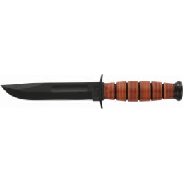 Ka-Bar 1250 Usmc Short 5.25" Fxd 1095 Cro-Van Clip Point Plain Lthr Hndl Sheath