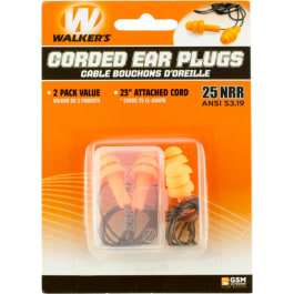 Walker's GWPEPCORD2PK Corded Foam <em>Ear</em> Plugs 33 dB Orange <em>Ear</em> <em>Bud</em>s with Black Cord 2 Per Pack