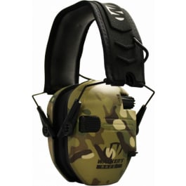 Walker's GWPRSEMMCC Razor Slim <em>Electronic</em> Muff Polymer 23 dB Over the Head MultiCam <em>Ear</em> Cups with Black Headband & White Logo Adult