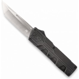 CobraTec <em>Knives</em> SWCTLWTNS Lightweight  3.25" OTF Tanto Plain D2 Steel Blade/Stonewashed Aluminum Handle Includes Pocket Clip