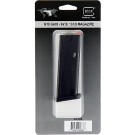 Glock GLOCK G19 GEN5 Magazine, Part Number 47289, Compatible with G19 GEN5 Platform, 9mm Luger, 10-Round Capacity.