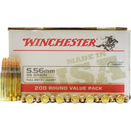 Winchester Winchester Ammo WM193200 USA 5.56 NATO, Brass, Boxer, Non-Corrosive, Reloadable, 55 gr Full Metal Jacket (FMJ) (Value Pack) - 200 Round Box