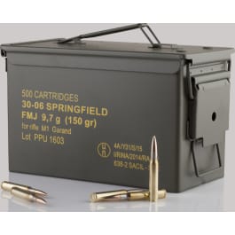 PPU PP3006GMC Standard Rifle 30-06 Springfield 150 gr Full Metal Jacket (500 rds Sold by case) - 500rd Case