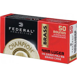 Federal Federal WM5199 Case - Federal Champion 9mm Ammo, 115 FMJ Grain, Brass Cased, Boxer Primed, Non-Corrosive, Reloadable - 1000 Round Case