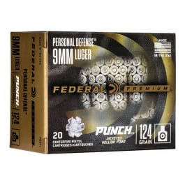 Federal PD9P1 Premium Personal Defense Punch 9mm Luger 124 gr Jacketed Hollow Point (JHP) - 20rd Box