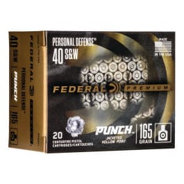 Federal PD40P1 Premium Personal Defense Punch 40 S&W 165 gr Jacketed Hollow Point (JHP) - 20rd Box