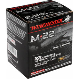 Winchester <em>Ammo</em> S22LRT M-22 22 LR 40 gr Black Copper Plated Round Nose (Bulk) - 1000rd Box