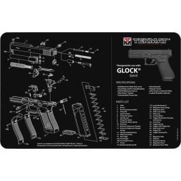 TekMat TEKR17GLOCKG5 Cleaning Mat Black/White Rubber 17" Long Glock Gen 5 Parts Diagram - Designed For Use With Glock Gen 5 Pistols