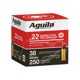 Aguila 1B221103 Super Extra High Velocity 22 LR 38 gr Copper Plated Hollow Point (CPHP) (Bulk) - 250rd Box