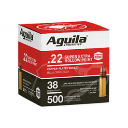 Aguila 1B221118 22 LR <em>Ammunition</em>, High Velocity, Hollow Point, 38 GR,500 Rd Bulk Pack - 2000 Round Case