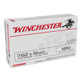 Winchester Ammo WM80 USA 7.62x51mm NATO 149 GRFull metal Jacket Lead Core (FMJLC) - 20rd Box