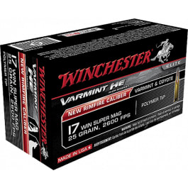 Winchester Winchester Varmint HE 17 WSM 25gr V-MAX Polymer Tip Brass Case 50 Rounds S17W25 020892103108