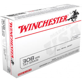 Winchester Ammo USA3081 Best Value 308 Winchester/7.62 NATO 147 GR Full Metal Jacket Boat Tail - 20rd Box