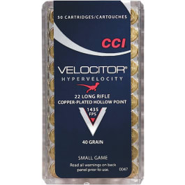CCI 0047 CCI 22 Long Rifle Velocitor Copper-Plated HP 40 GR - 50rd Box